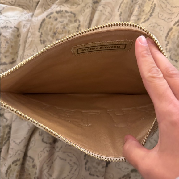 Stoney Clover Lane Beige and Pink Raffia Flat pouch - Picture 2 of 4